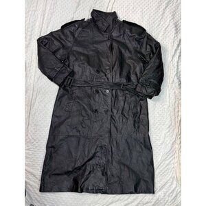 VTG Phase Two Classic Black Leather Duster Trench Coat Men’s Large Goth/Matrix
